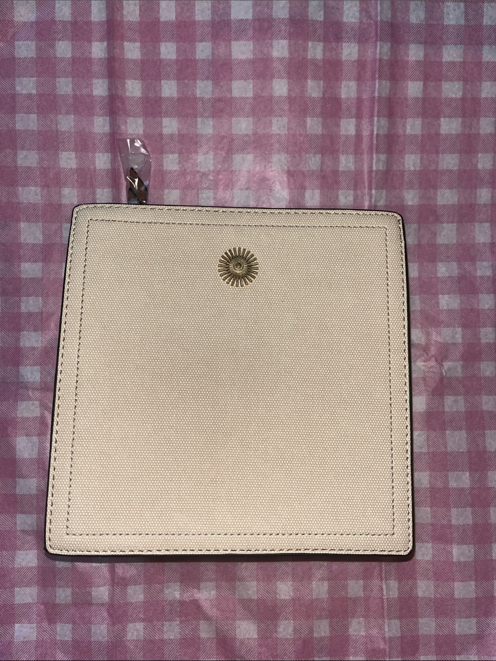 Women's Cream Square Crossbody Bag with Sunburst Accent